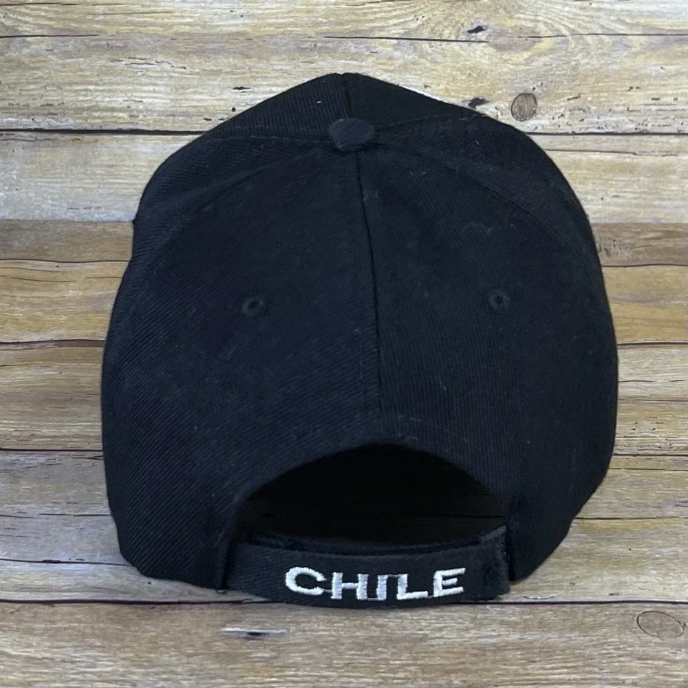 Chile Souvenir Baseball Cap Black Embroidered Adjustable Hat One Size‎ Fits All